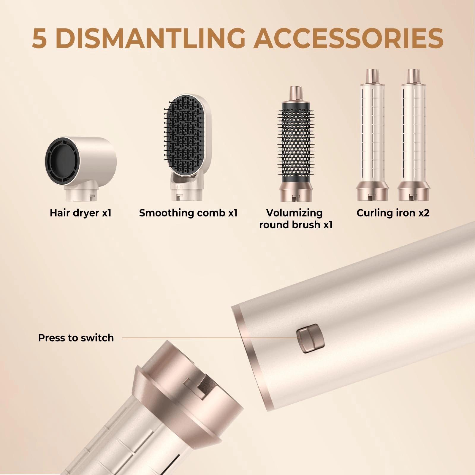 5 in 1 Blow Dryer Brush - Green Gold 800 watts