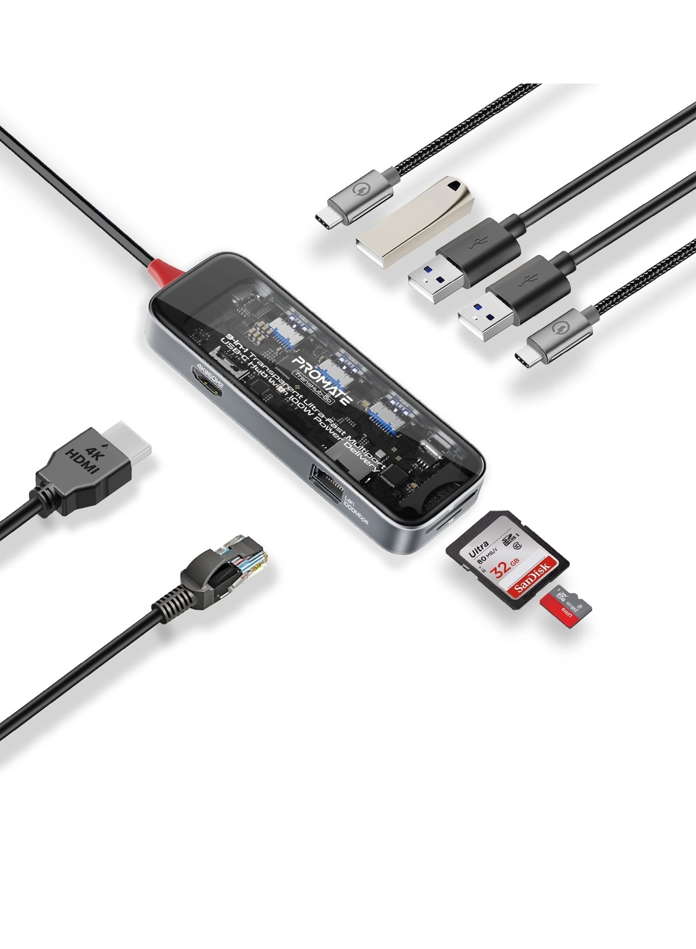 TransHub-Go - 9-in-1 USB Hub 100W USB-C Power Delivery