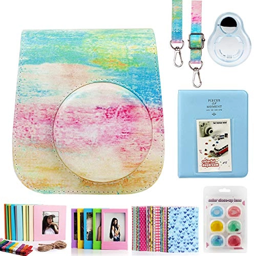 Instax Mini 11 camera case + Book Album - 64 Pockets + Close-Up selfie Lens + Color Lens Set - 6 Colors + Creative Frames Set - 5pcs + Wall Decor Hanging Frame - 10 pcs + Film Decor Sticker Borders - 60 pcs
