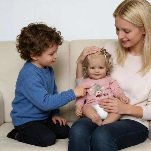 Reborn Baby Doll - 20 Inch 50 cm Vinyl Girl Smiling Blonde Hair Ages 3+