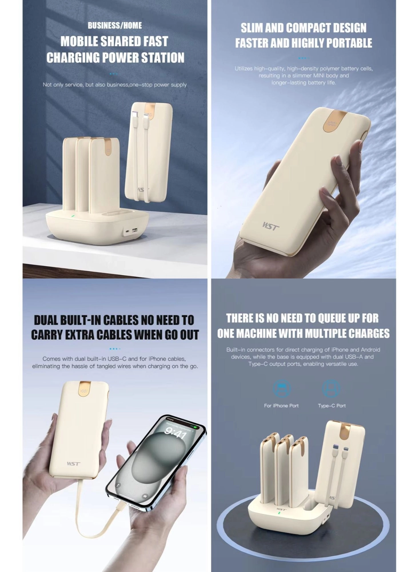 Portable Mini Power Bank - 10000 mAh + Shared Charging Dock