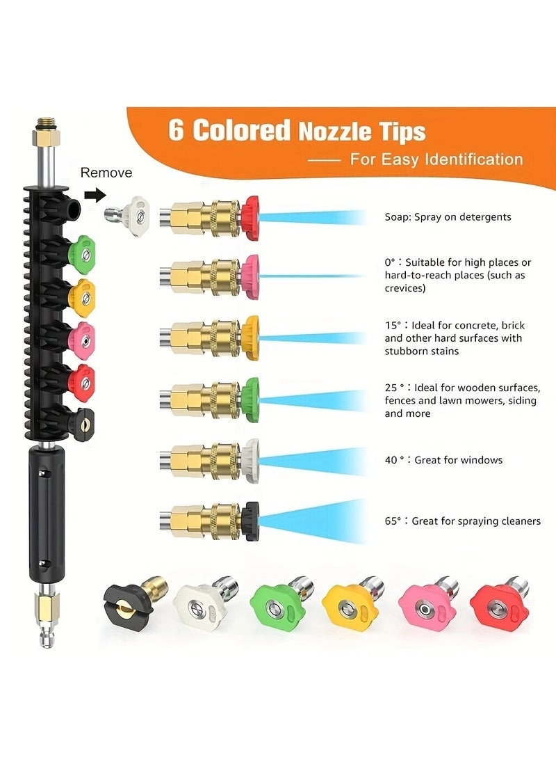 High Pressure Washer Wand Set - 10 Pieces 6 Adjustable Nozzles 4000 PSI
