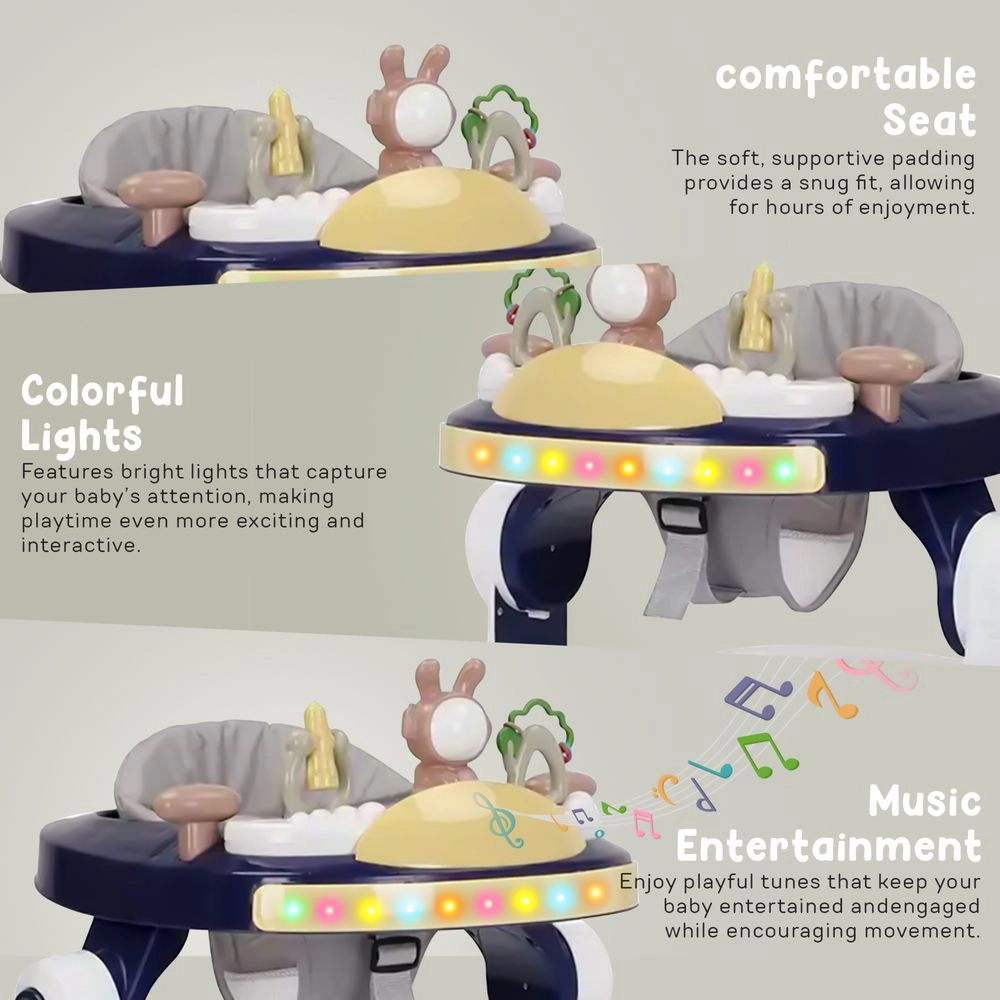 2-In-1 Push Baby Walker - Anti-Fall Brake 3-Height Adjustable Padded Seat