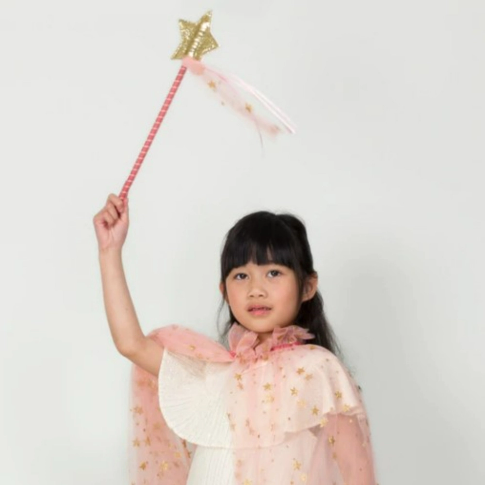 Tulle Wand - Wooden Gold glitter star