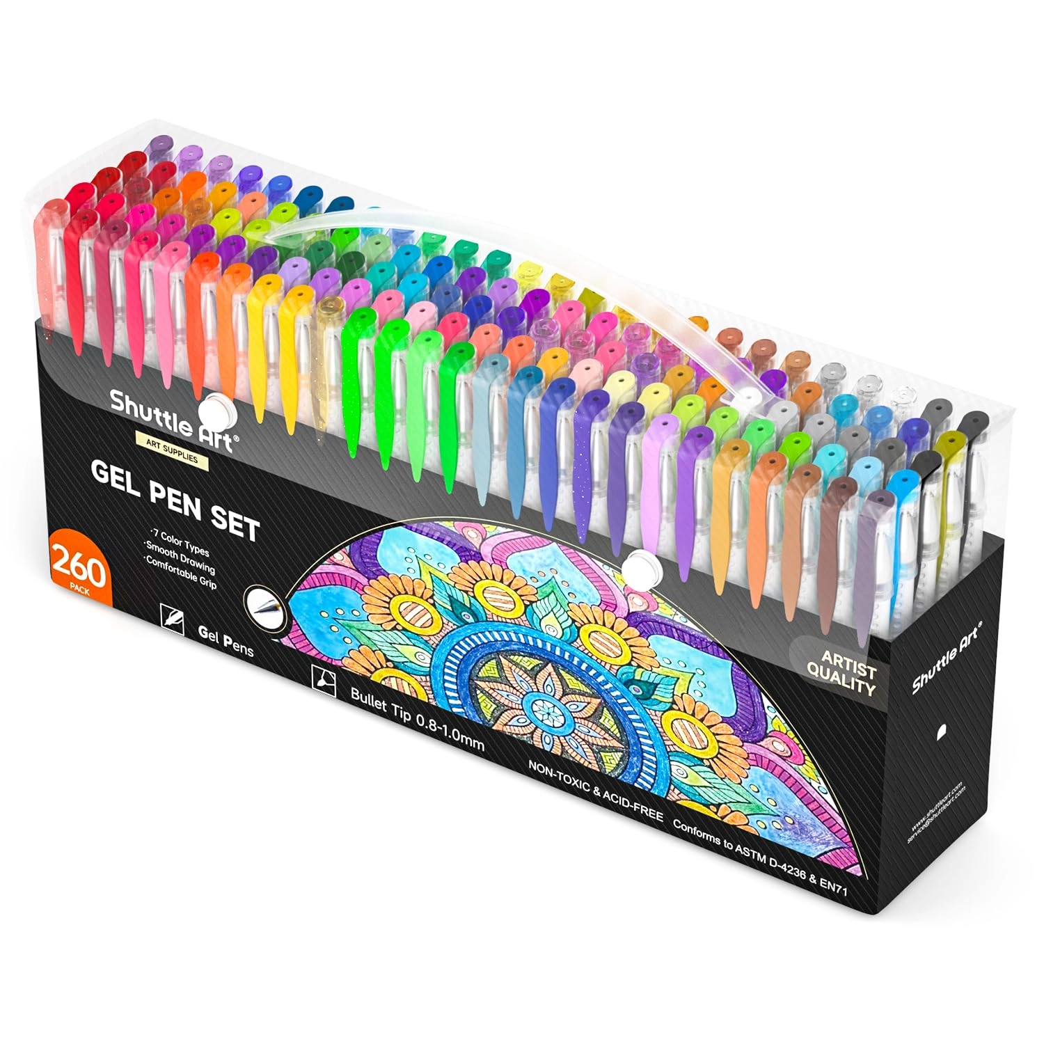 Shuttle Art Gel Pens for Colouring - 260 Pack 0_8mm,1_0mm