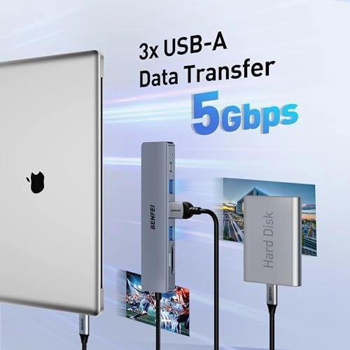 5in1 USB C Hub - 4K HDMI 3 USB-A 100W Power Delivery