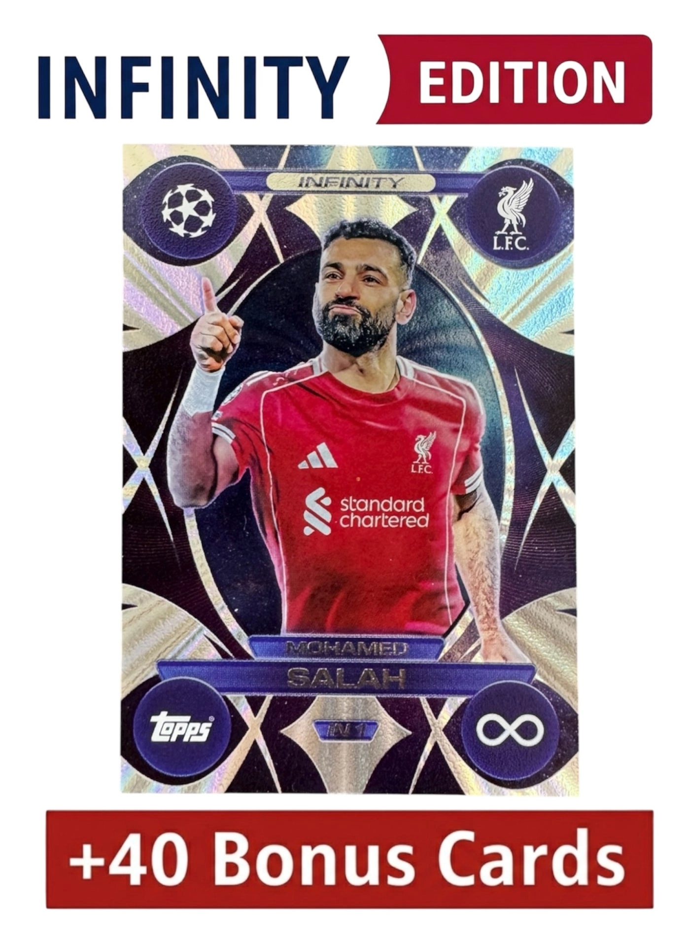Topps Mohamed Salah - Infinity Insert Card + Bonus Random Football Trading Cards - 40pcs