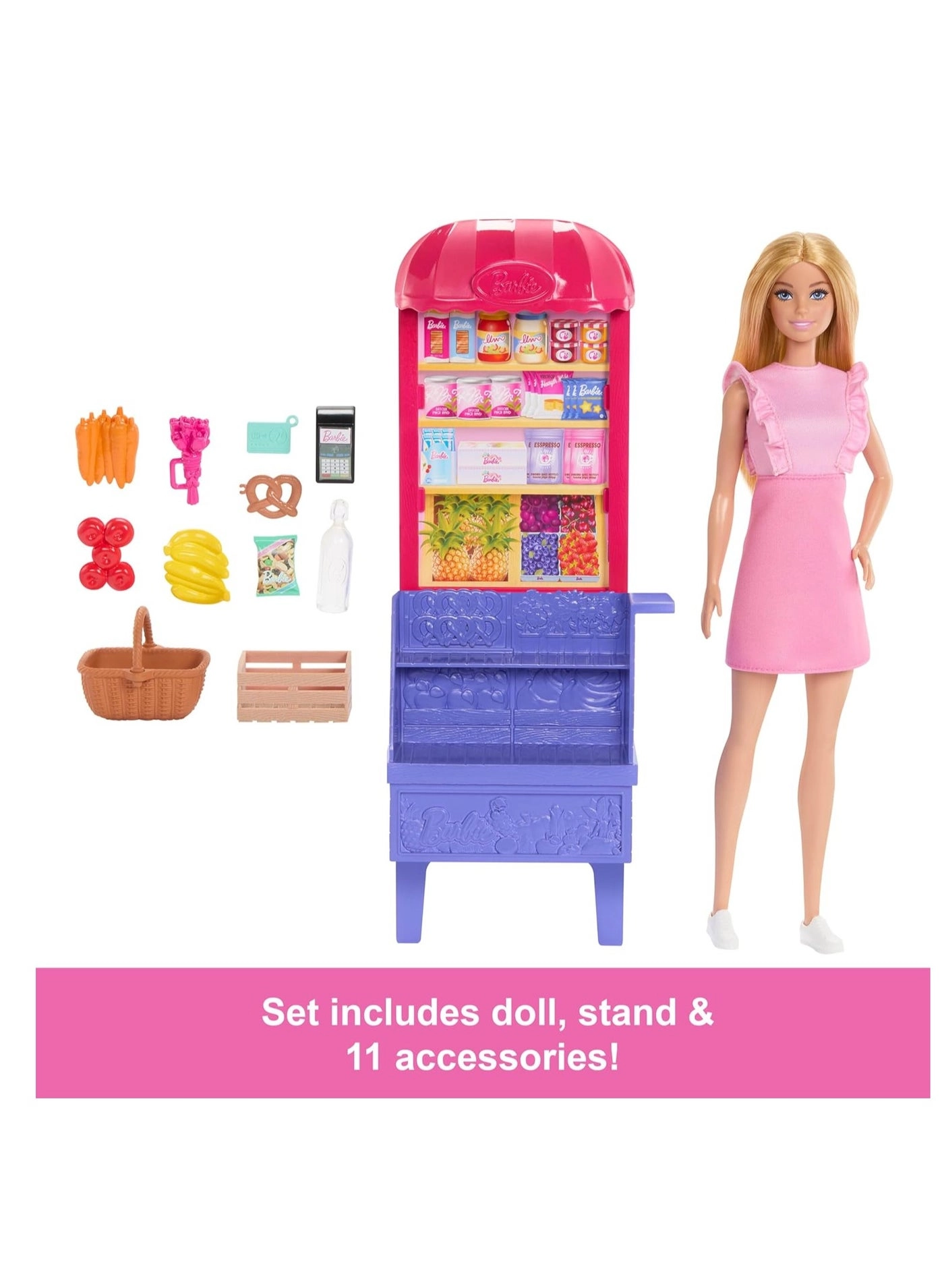 Malibu Fashion Doll + Teresa Fashion Doll + Market Playset - 11 Accessories Ages 3+