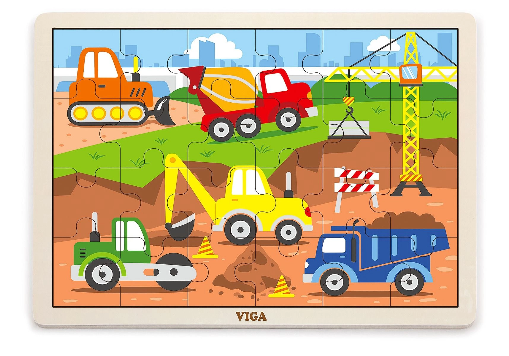 VIGA Construction Vehicles Wooden Puzzle (SW-51463) - 24 pcs