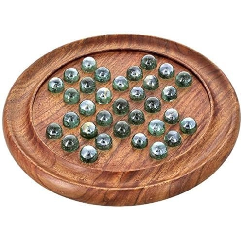 Marble Solitaire Board - 9" 33 Glass Balls Wooden