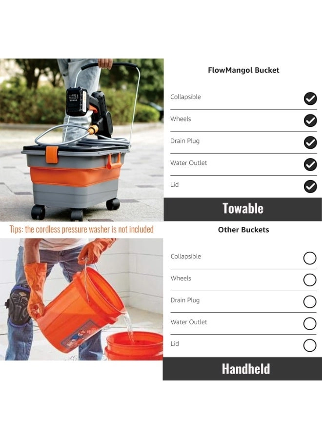 Collapsible 5.5 Gallon Bucket - Foldable Wheels & Handle