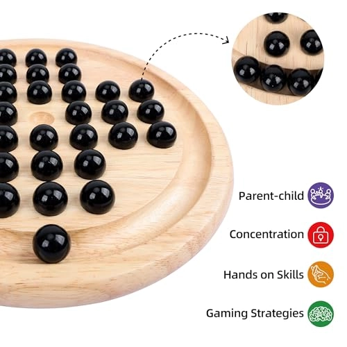 Solitaire Board Game - 33 Black Glass Marbles