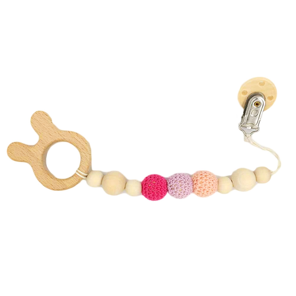Wooden Teether with Pacifier Clip - beech wood