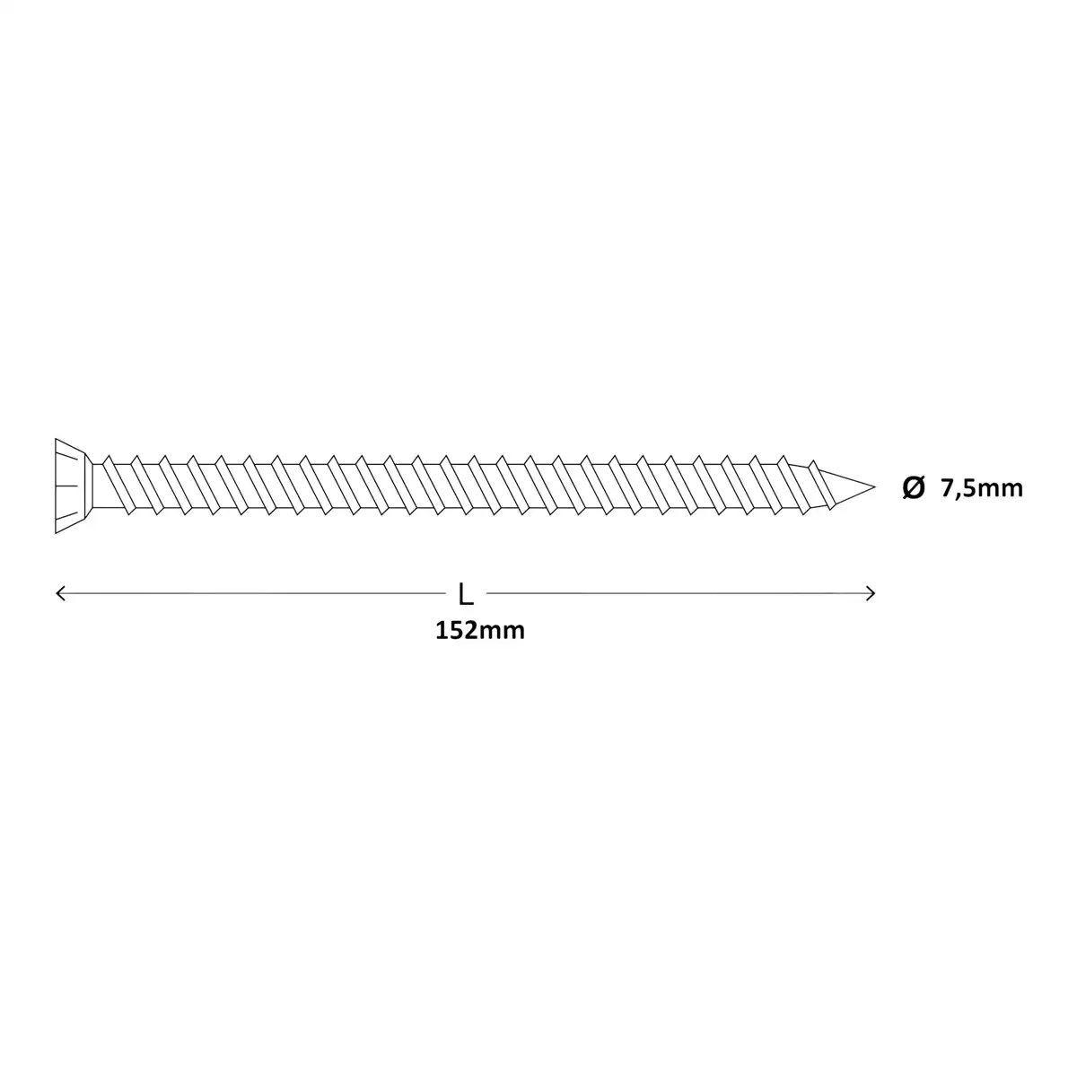 Zinc-Plated Steel Concrete Screw Pack 7.5mm 132mm
