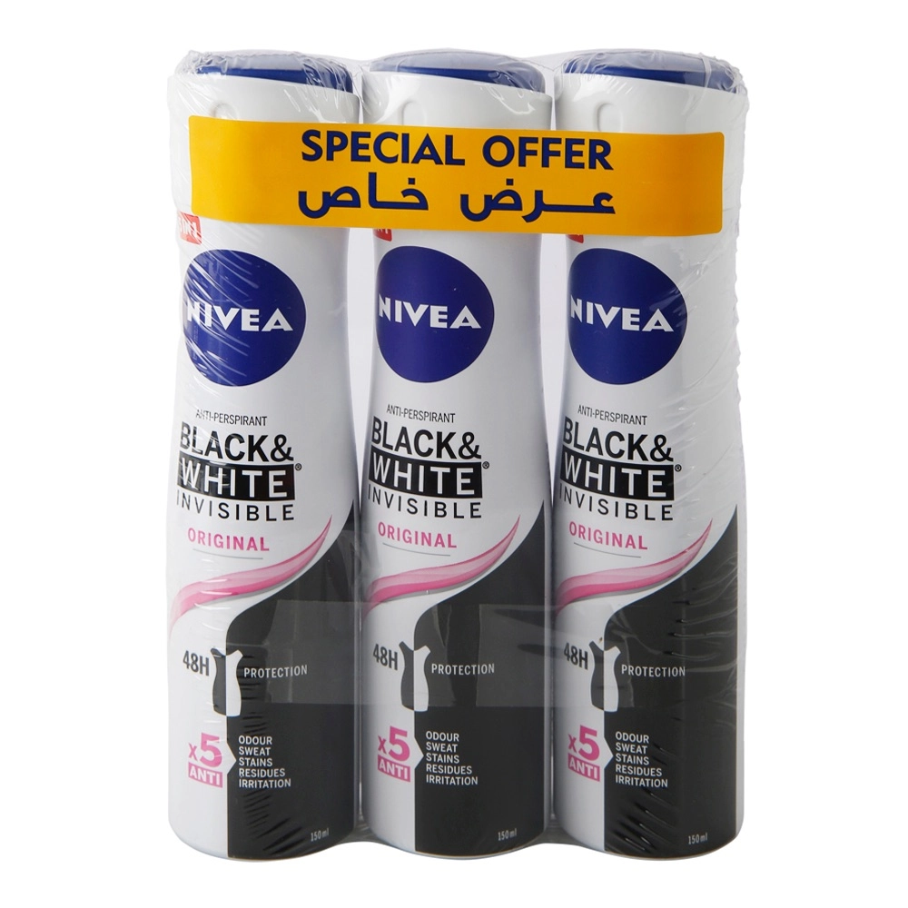 Black And White Invisible Original Antiperspirant - 150ml x 3