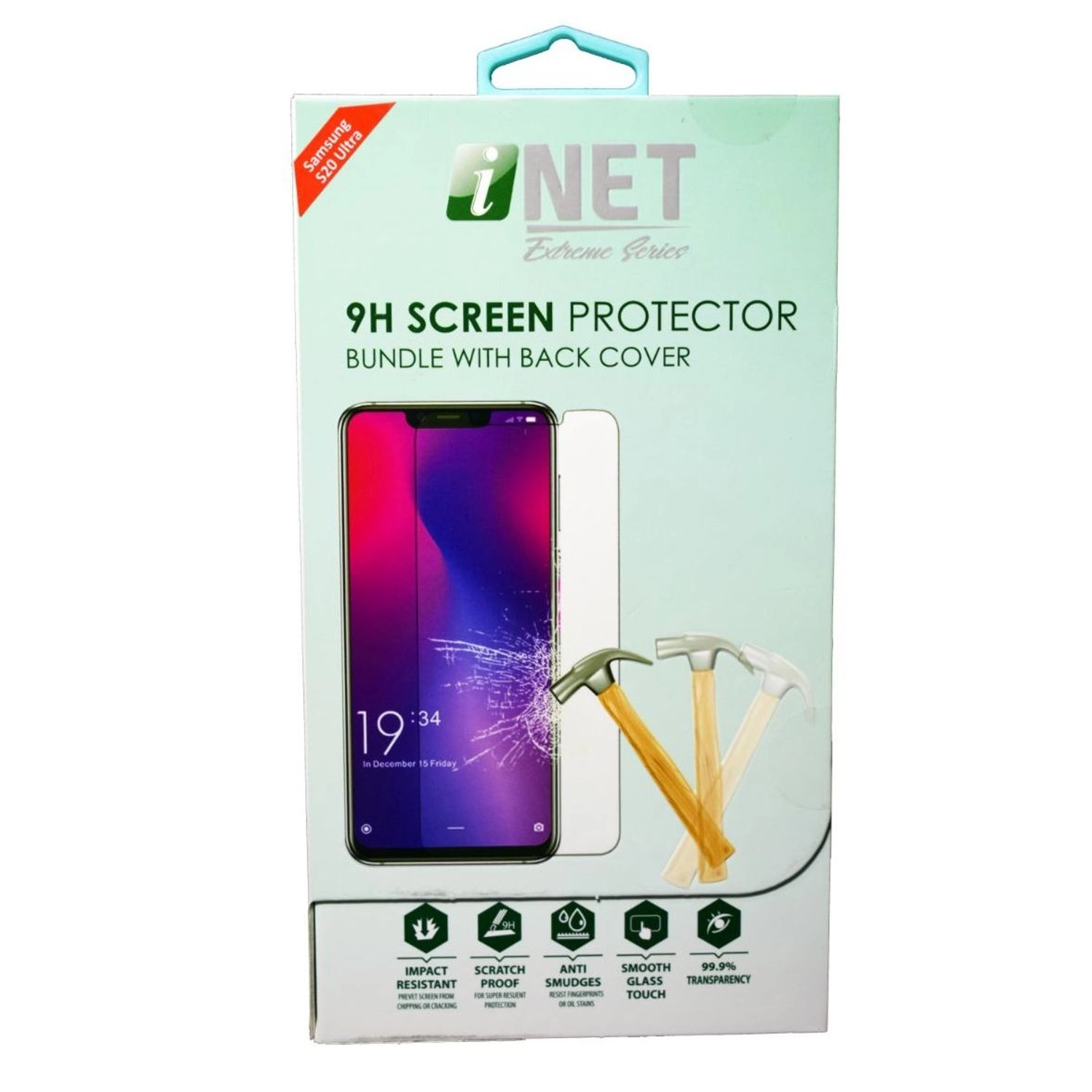 Inet Clear Tempered Glass Screen Protector + Back Protector for Samsung S20 Ultra 6.9"