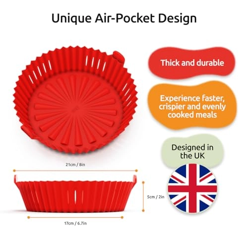 Reusable Silicone Air Fryer Liner - 6.7 Inches Red 2 Pack