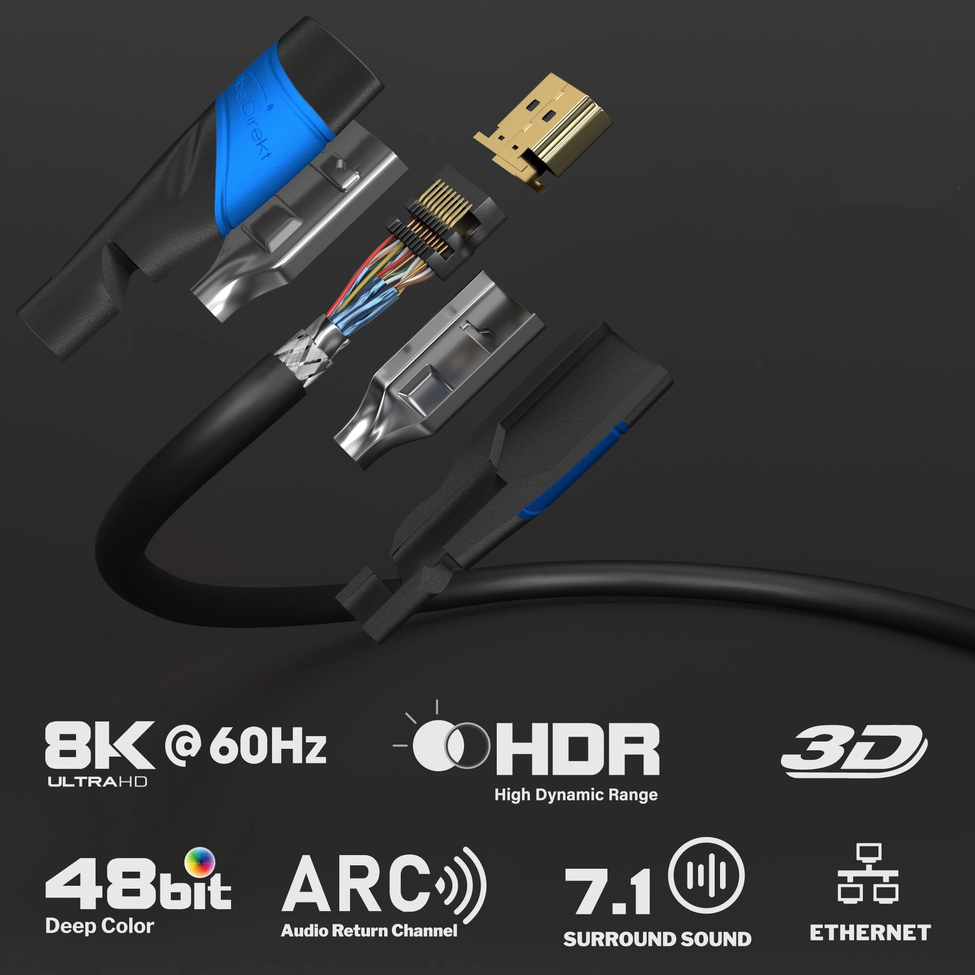 KabelDirekt 8K HDMI Cable 1m with Ethernet