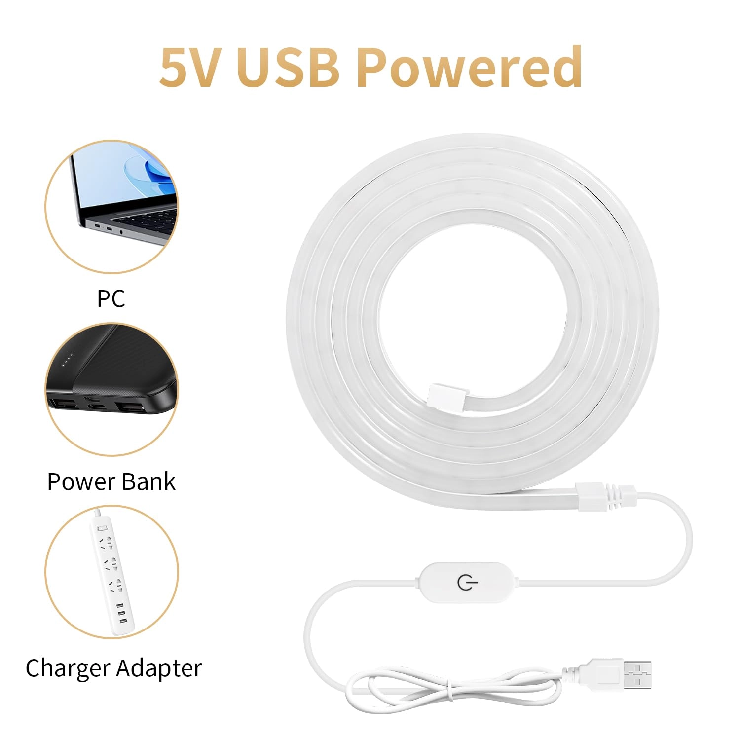 USB LED Neon Lights Strip - 6.6ft