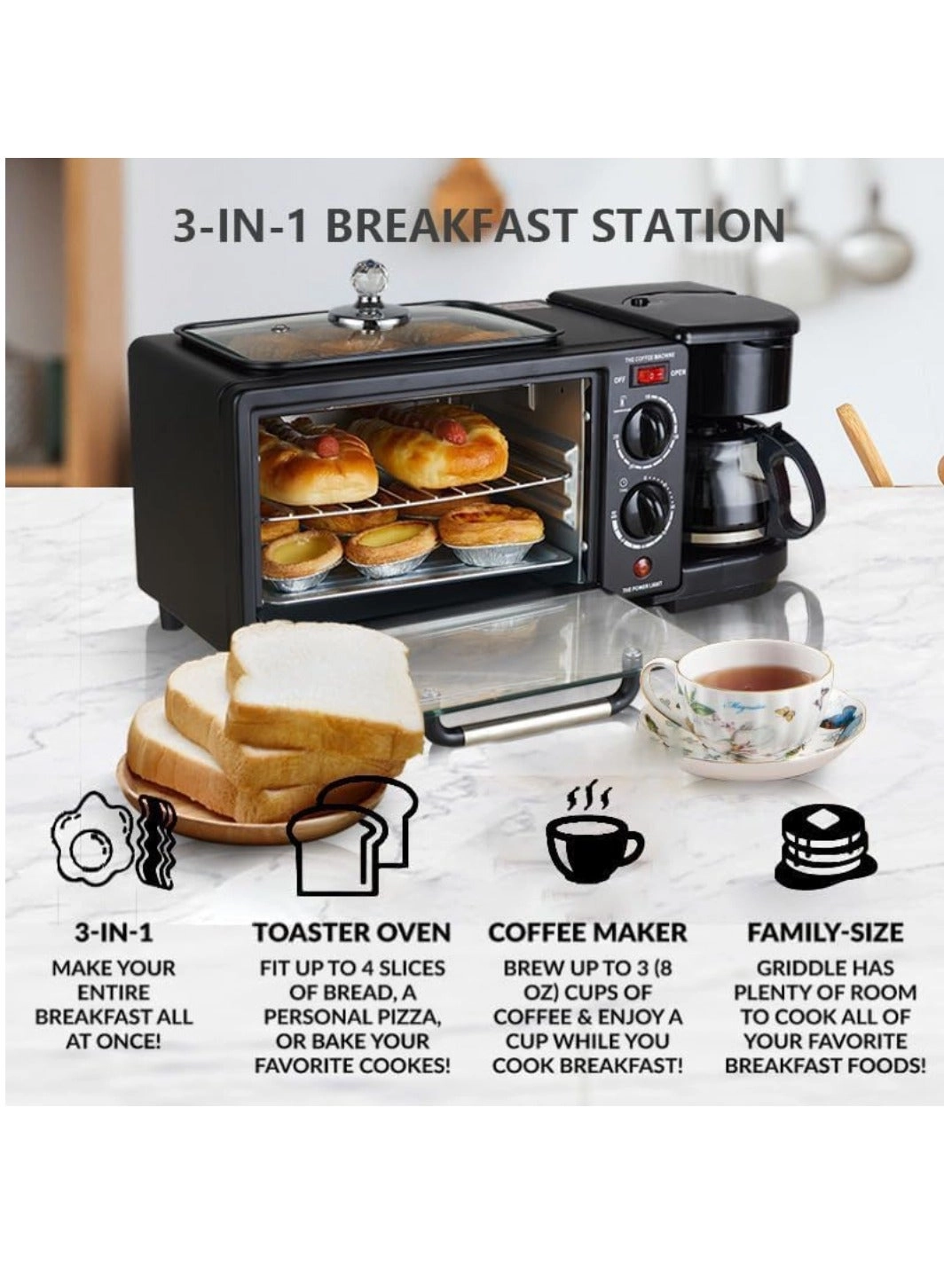 3-in-1 Breakfast Maker - Microwave Oven Griddle Coffee Maker