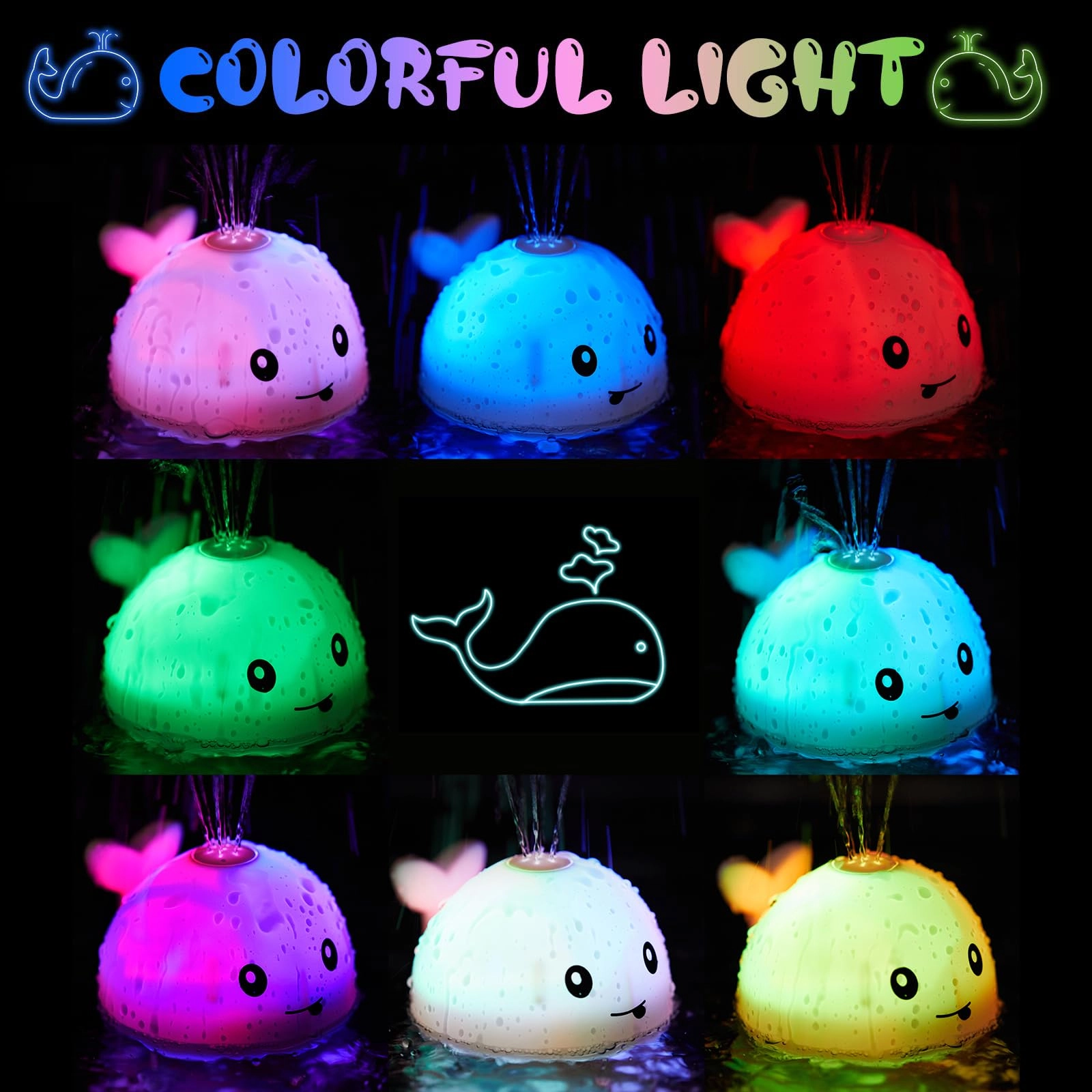 Whale Bath Toy - Light Up Rechargeable Sprinkler