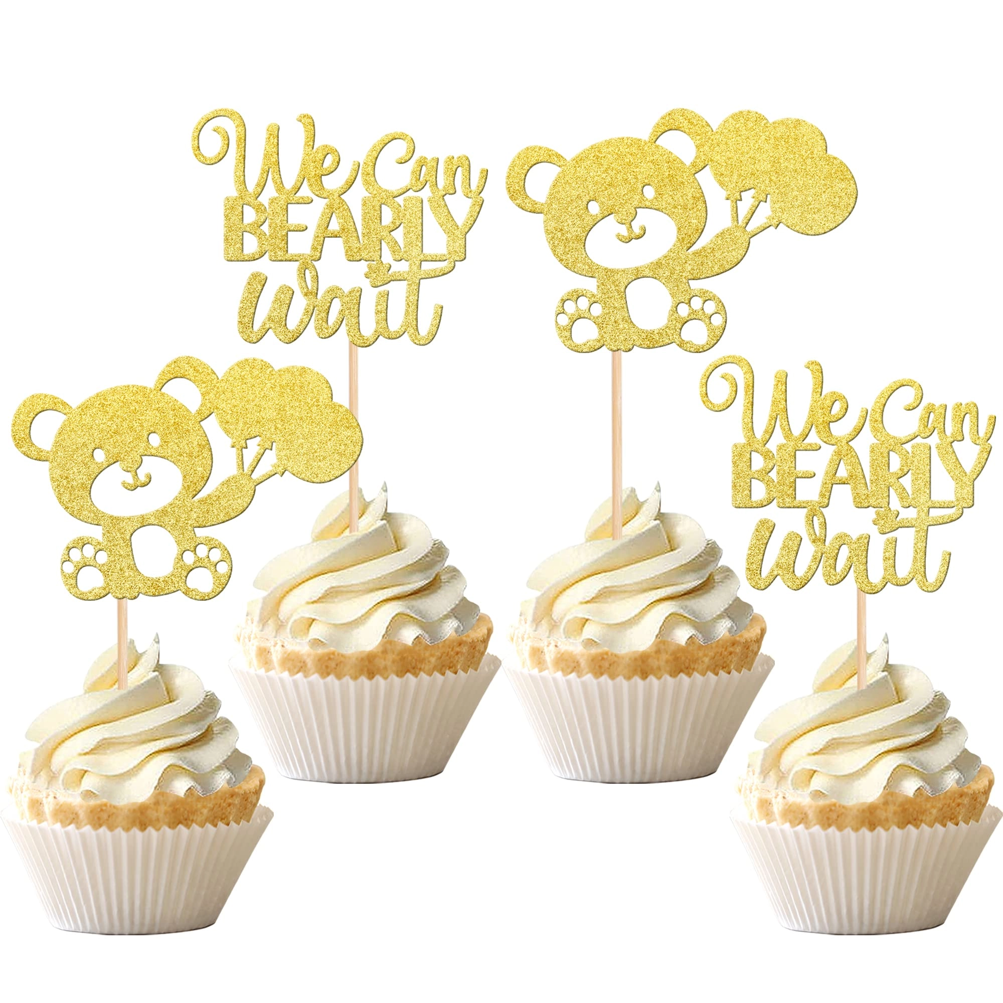 zhuoweism We Can Bearly Wait Cupcake Toppers - 24 pcs Baby Shower Birthday