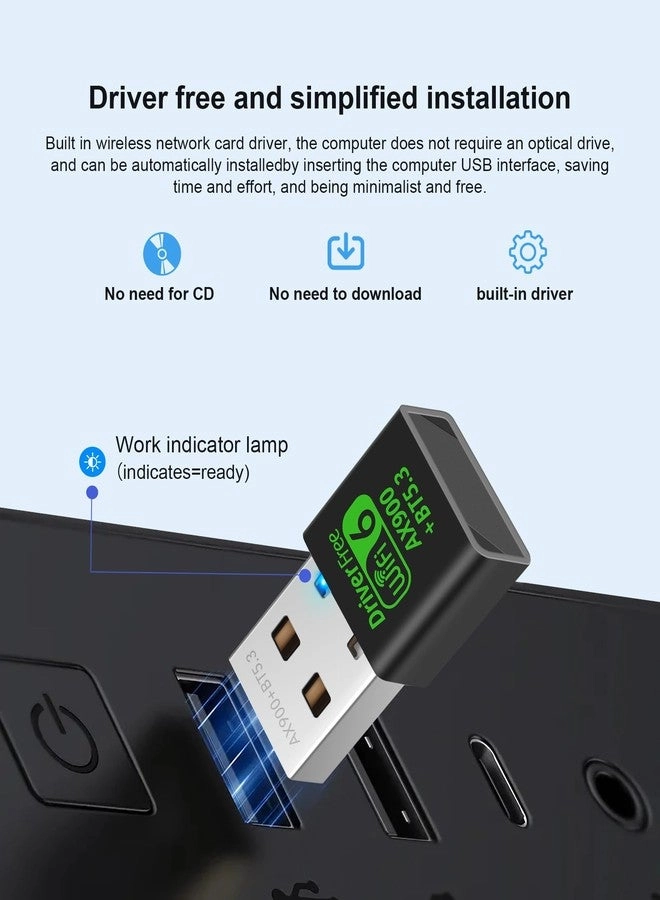 AX900Mbps WiFi 6 and Bluetooth 5.3 Combo Adapter - Dual Band 5/2.4Ghz USB Wireless