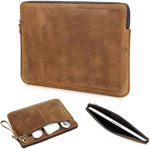 CataPurus Top Grain Leather Slim Laptop Sleeve Case for 13.3-Inch Laptop