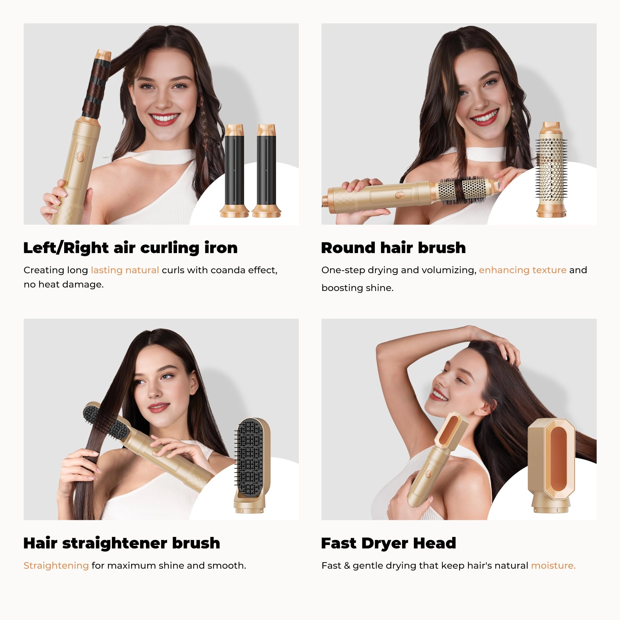 5 in 1 Hair Dryer Brush Set - Gold 700 watts