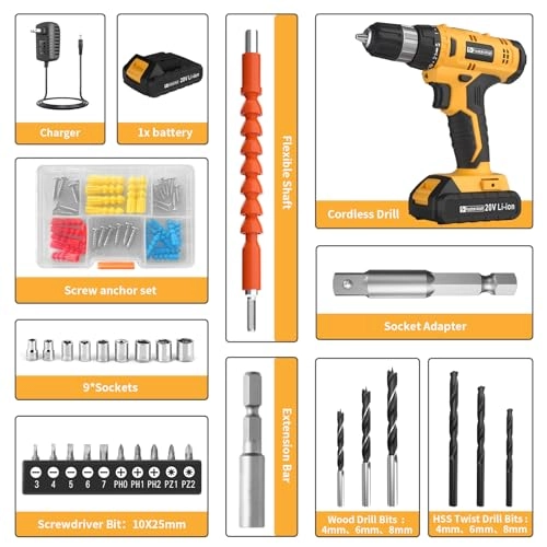 Cordless Drill Set - 2 Amp Hours 20 Volts