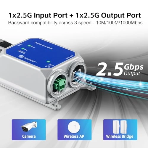 IP67 2.5G Splitter - 44-57 Vdc 65W 2 IEEE 802.3 af/at/bt 10/100/1000/2500Mbps