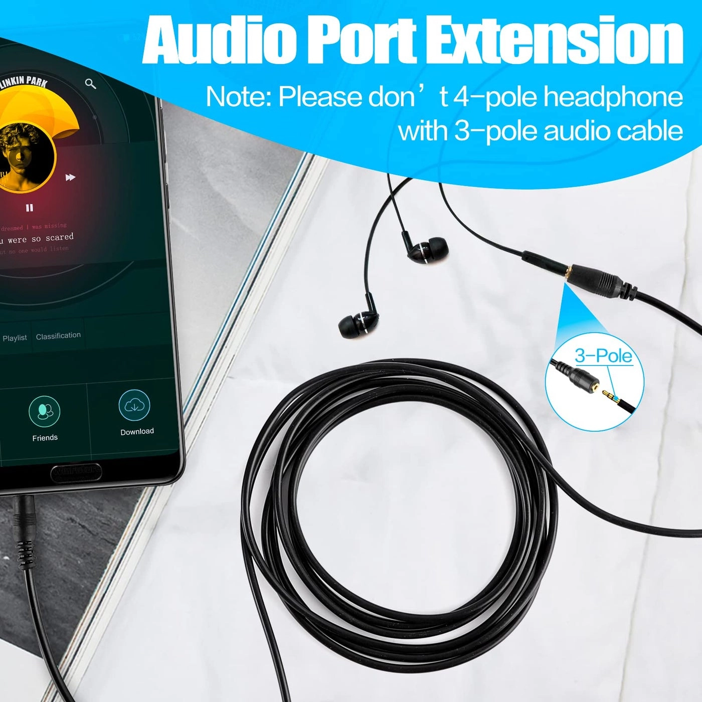 3.5mm Jack Audio Stereo Earphone Extension Cable - 5M 16 Feet