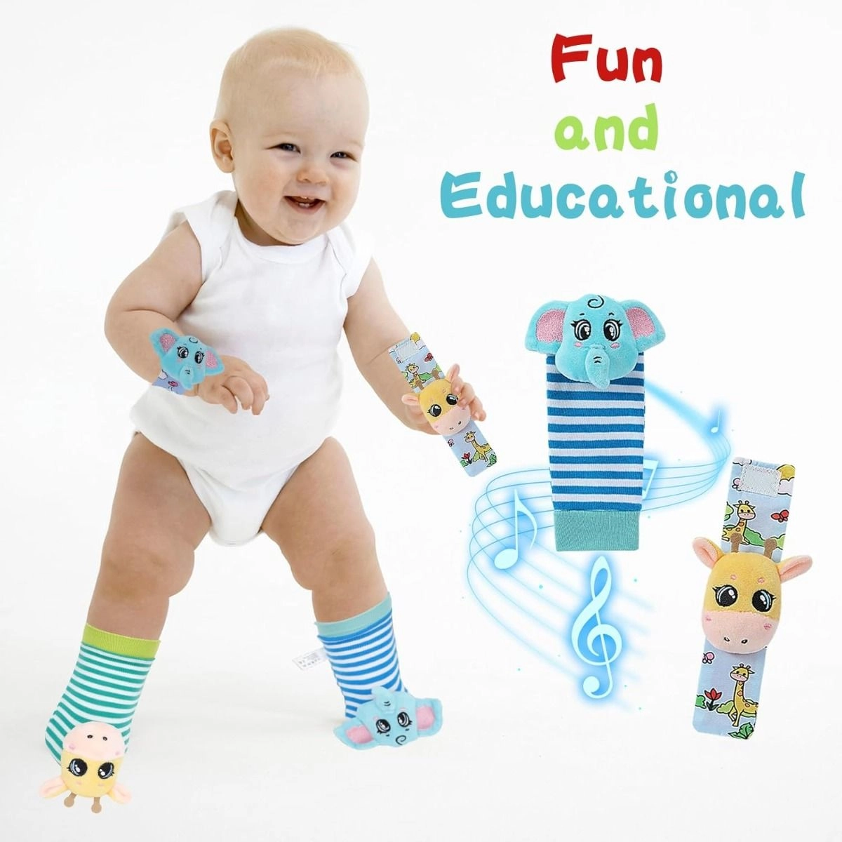 Wrist Rattle & Foot Finder Socks - 1+ Animal designs