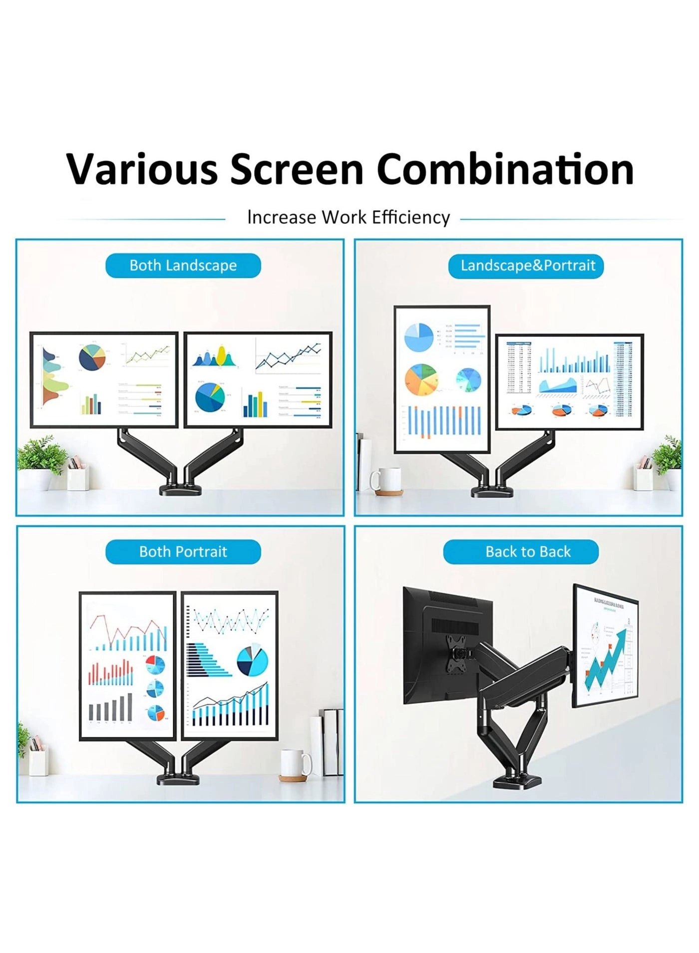 Dual Monitor Mount - 2 Monitors 32 inches 75mm or 100mm