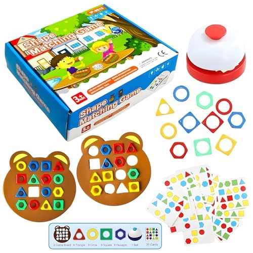 Wishkey Geometric Shape Matching Board Game - 3-5 Years 30 Cards & 32 Blocks