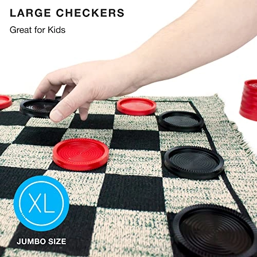 3-in-1 Checkers and Mega Tic Tac Toe - Reversible Rug Indoor/Outdoor