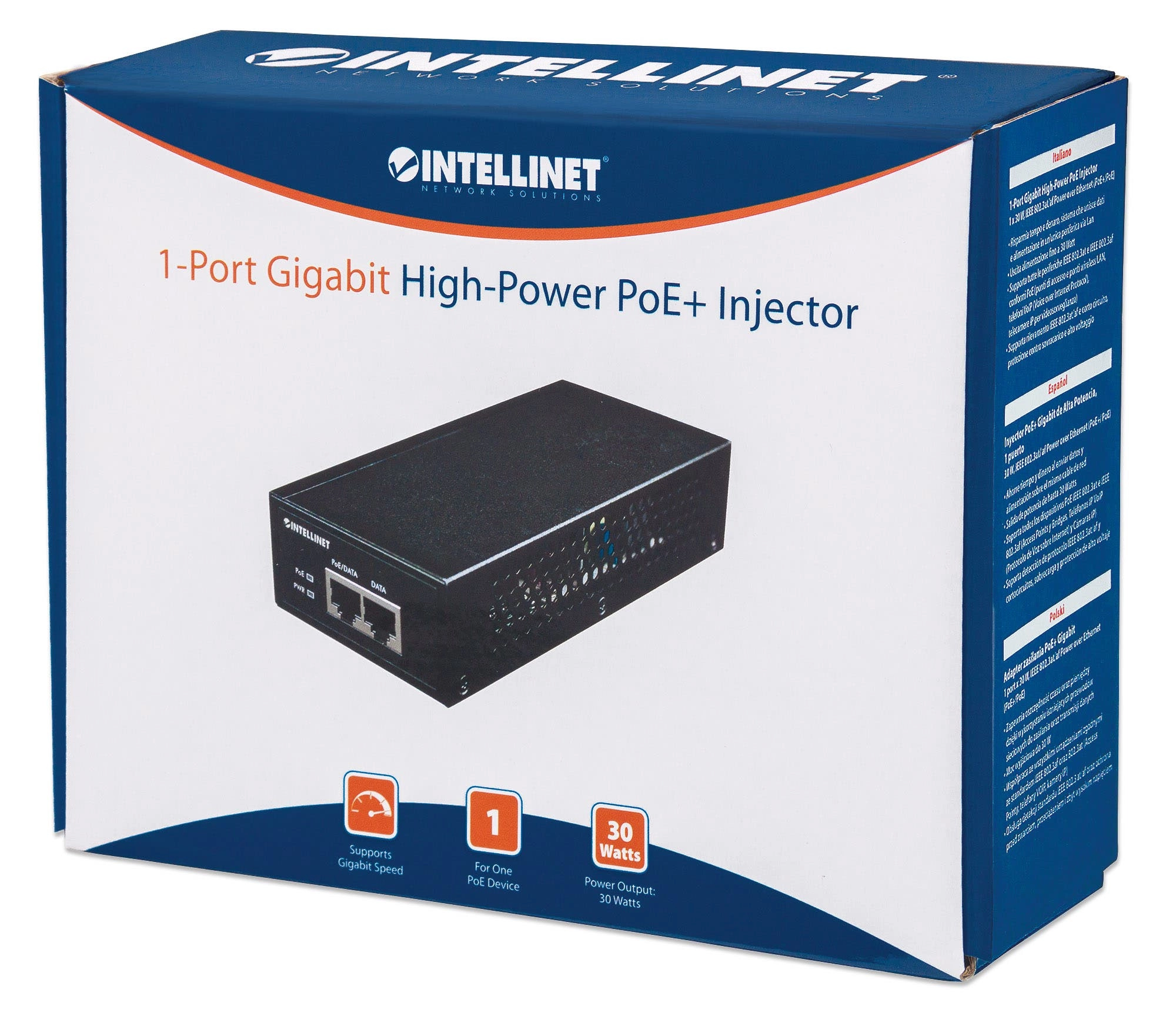 Industrial Gigabit High-Power PoE+ Injector - 45 – 56 V 30 W 1 x RJ45 IEEE 802.3af/at 10/100/1000Base-T