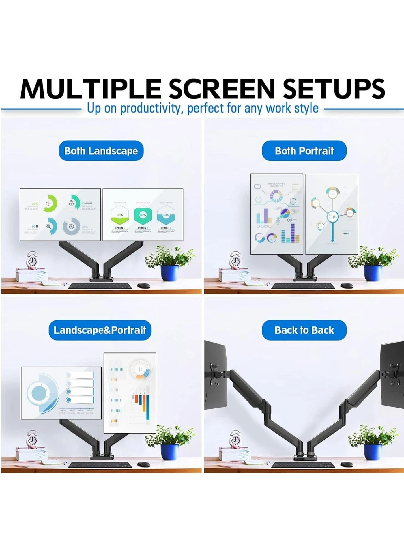 Dual Monitor Arm - two 13”-32” 75x75mm & 100x100mm