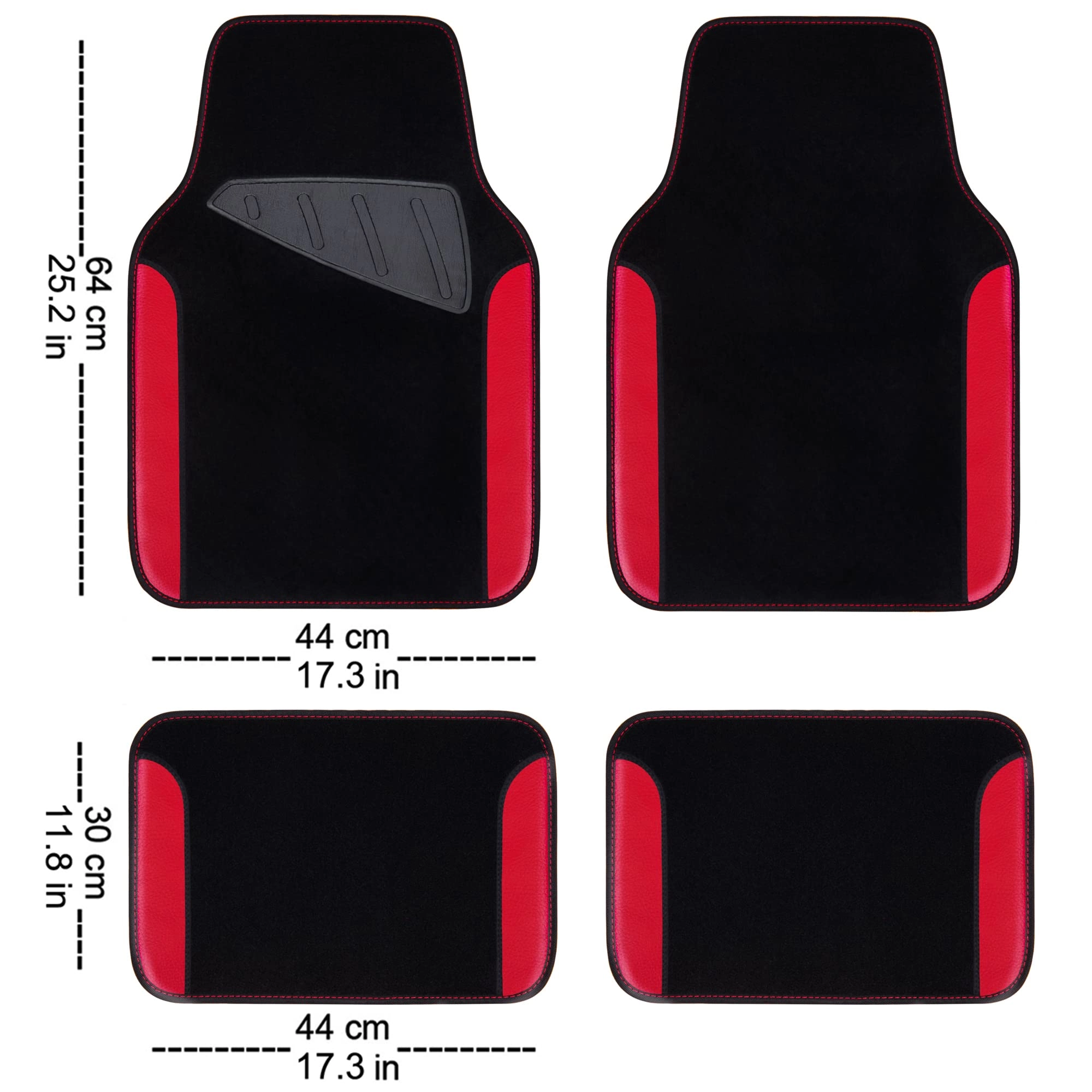 Universal Fit Car Floor Mats - Set of 4pcs Black and Burgundy