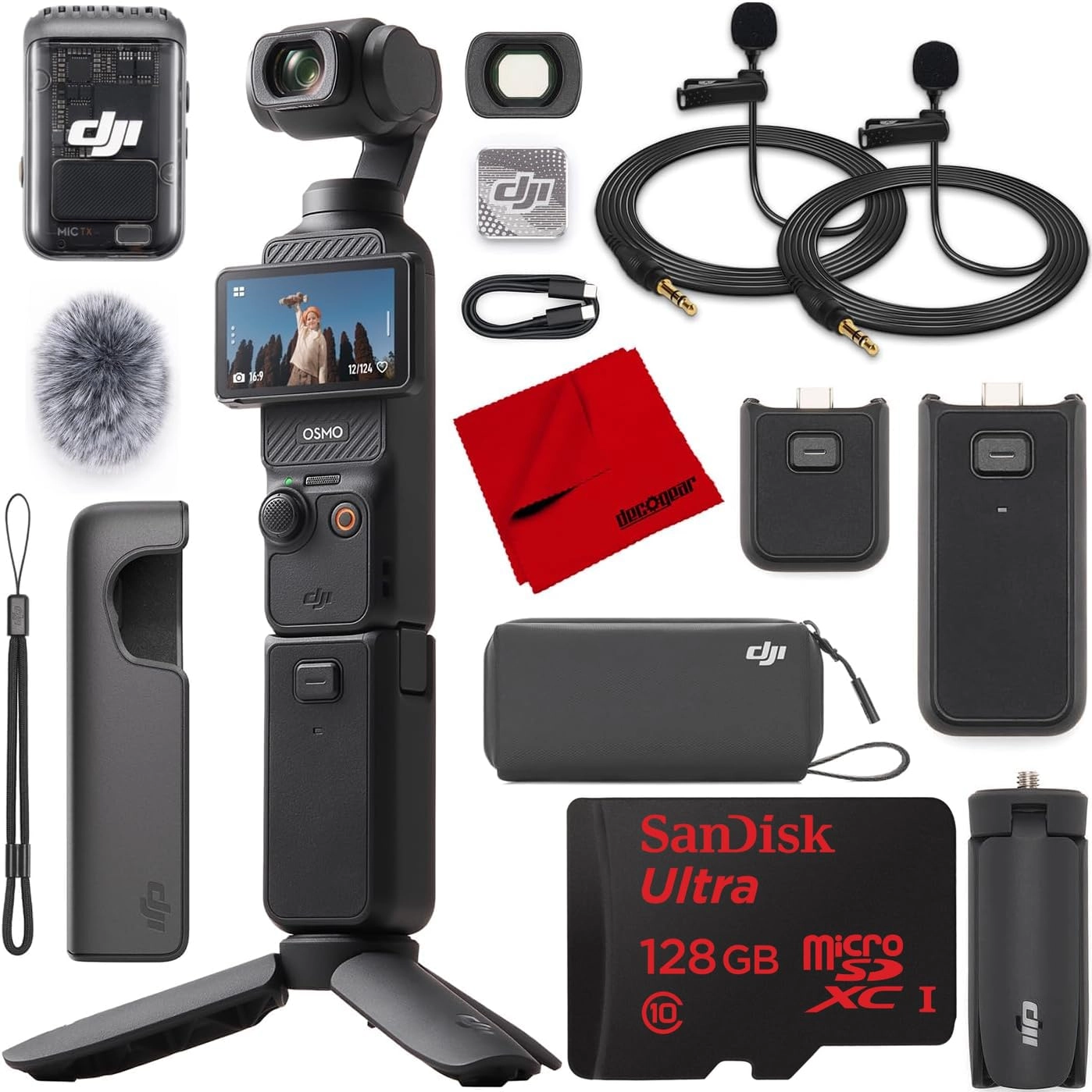 Osmo Pocket 3 + Lapel Microphones + Memory Card + Microfiber Screen Cloth