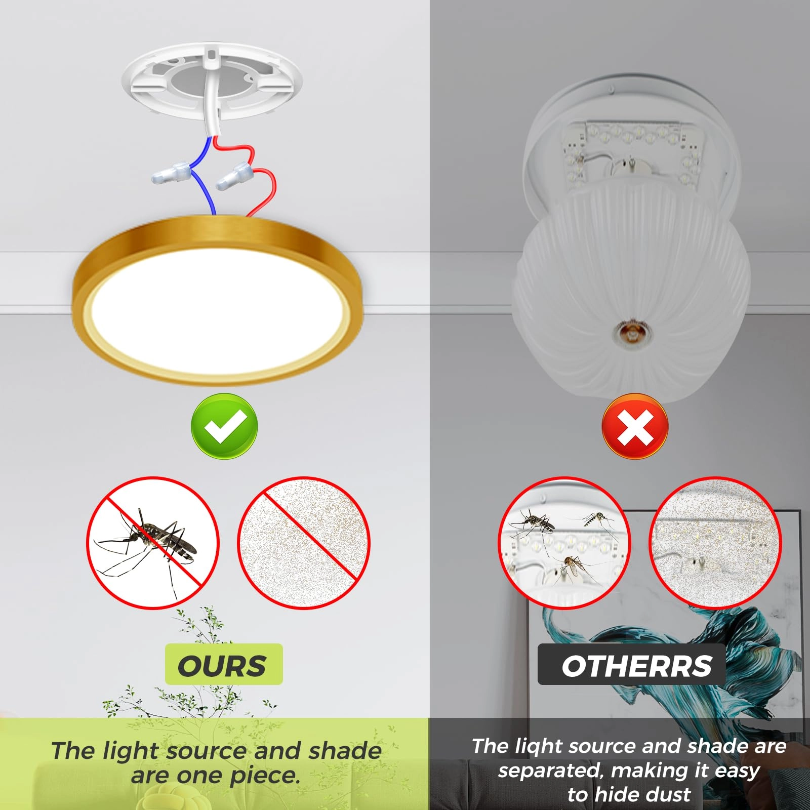 Flush Mount LED Ceiling Light - 3000K 4500K 6000K Dimmable