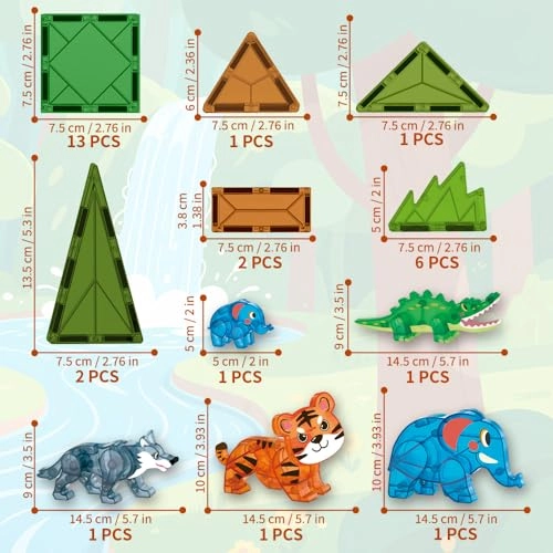 Magnetic Tiles Set Jungle Animals - 30pcs