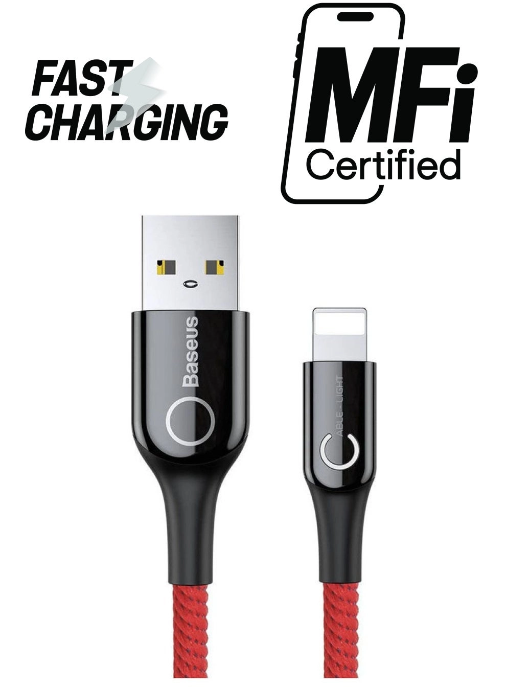 Baseus C-Shaped Light Intelligent Power-Off USB-A to Lightning Fast Charging 1m