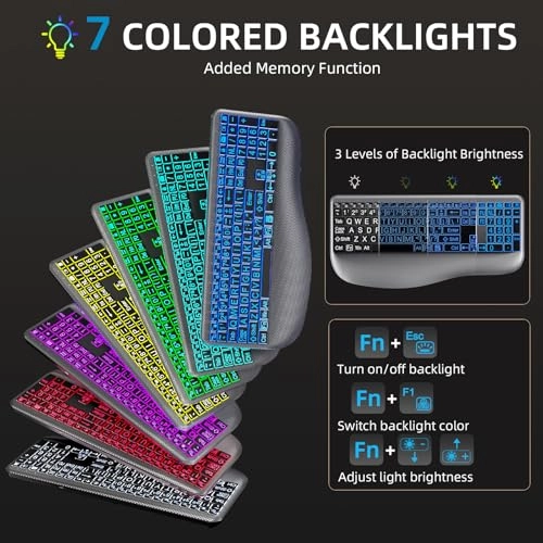 Large Print Backlit Wireless Keyboard - Wireless