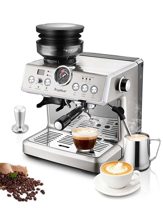 Royalstar 20-Bar Semi-Automatic Coffee Machine - Grinder Milk Frother