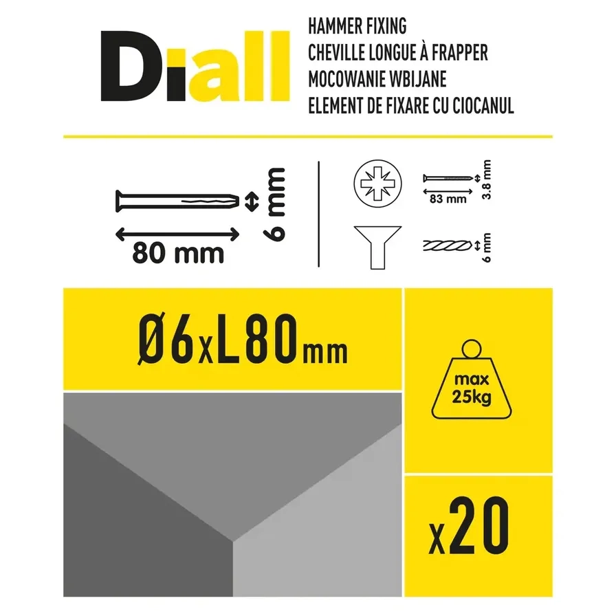 Nylon & Steel Hammer Fixing Pack - L. 8 cm Dia. 0.6