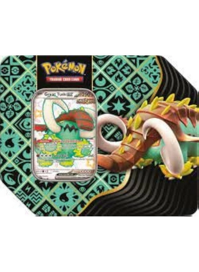 Paldean Fates Tin – Great Tusk ex - 1 Foil Promo Card 4 Booster Packs English