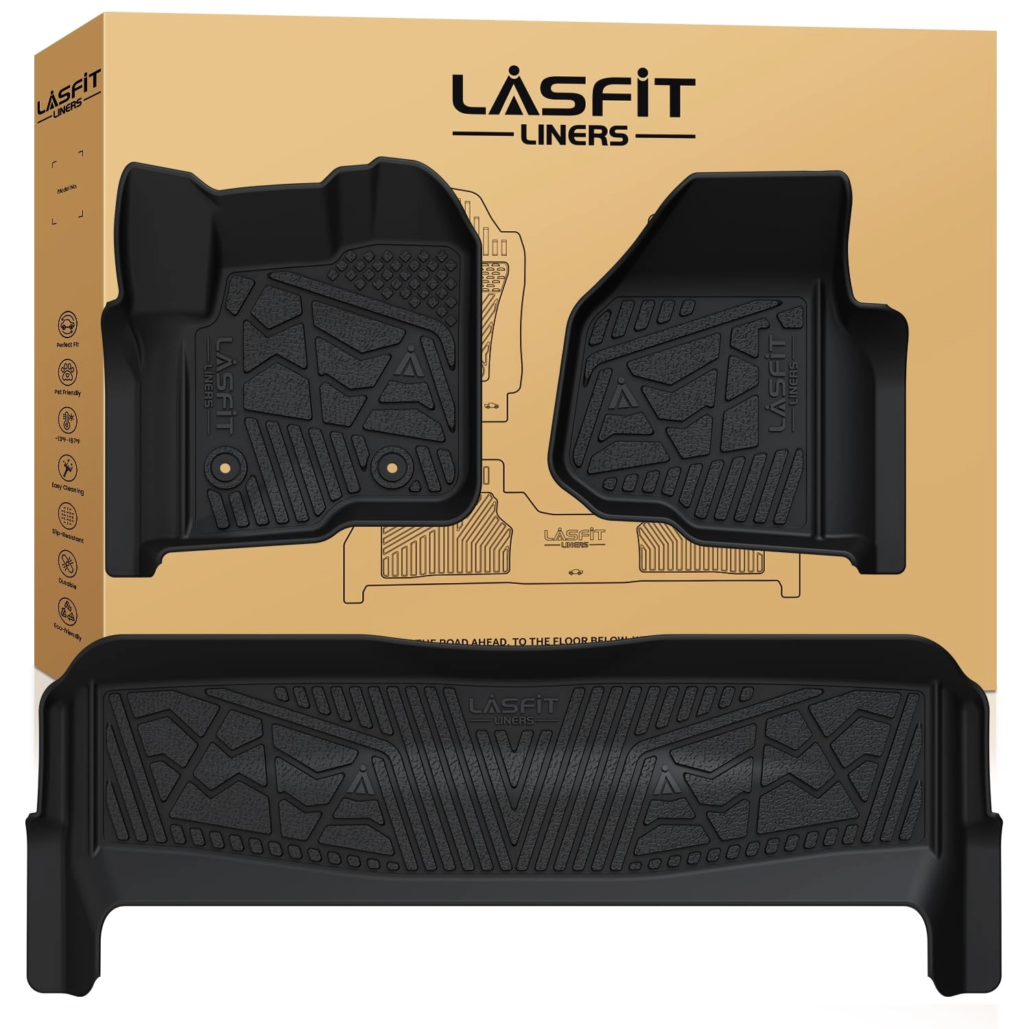 LASFIT Floor Mats for Ford F250 F350 - 2012-2016 1st & 2nd Rows