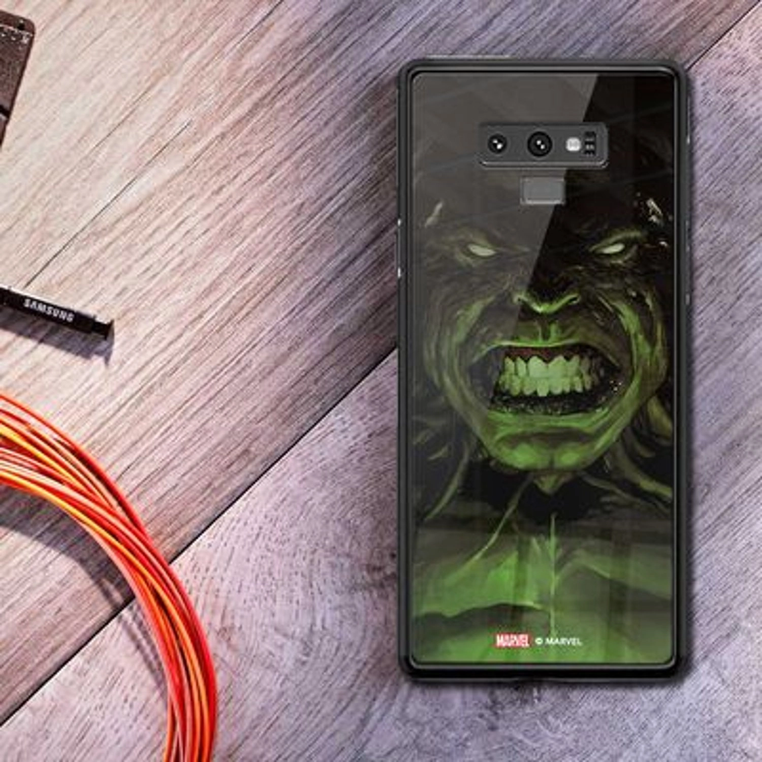 Hulk Smile Samsung Note 9 Cover - TPU Bumper Case + Tempered Glass Back