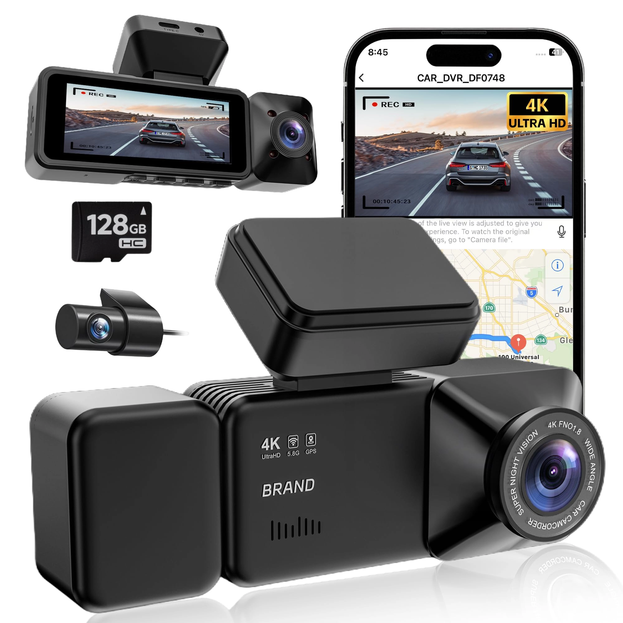 SpaceInside Dash Cam Front and Rear Inside - 4K+1080P+1080P